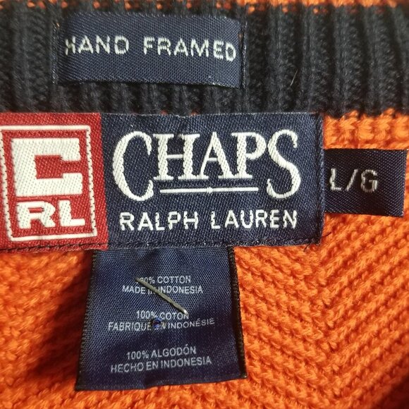 Vtg Ralph Lauren X Chaps Hand Frame Herringbone Men's Cotton Orange Sweater Sz L - Picture 5 of 5